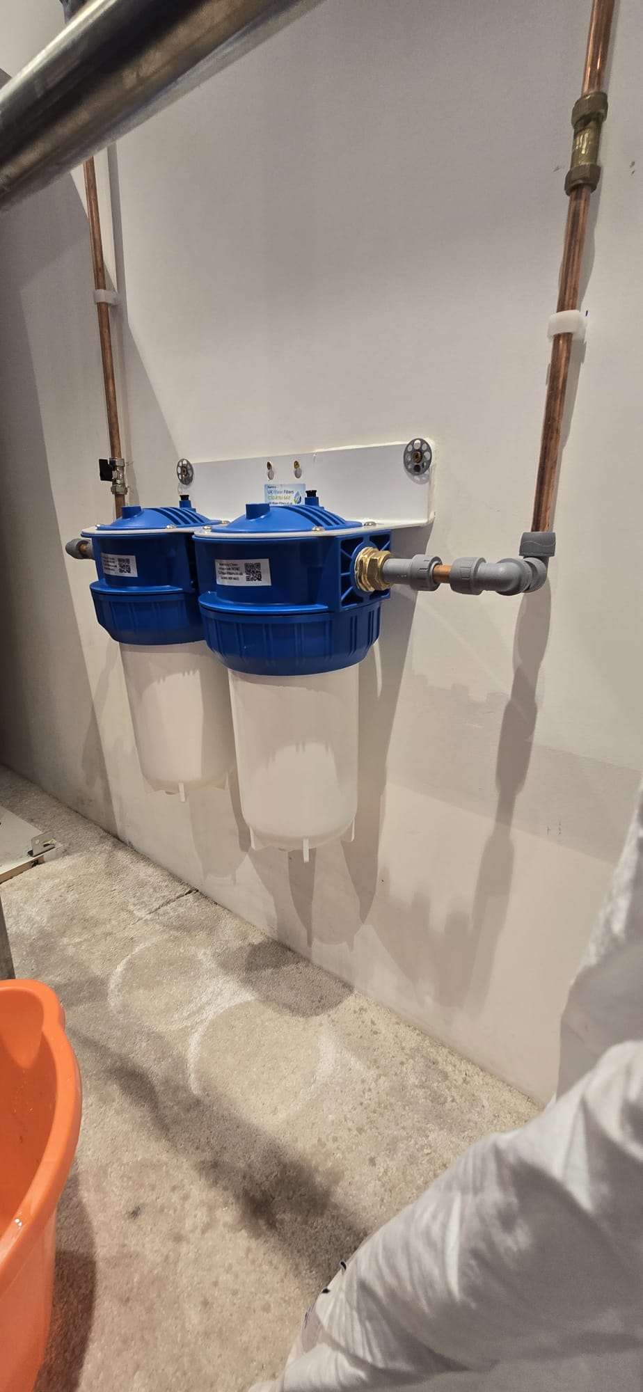 Twin water filter housing installation with copper pipework by Maxfix in SW4