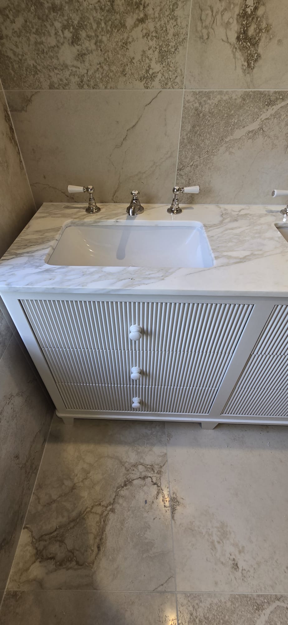 Traditional basin tap installation on a double vanity unit by Maxfix in Ham