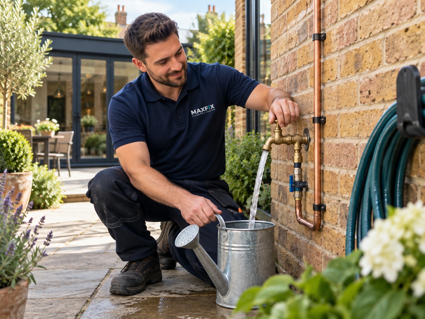 Maxfix plumber testing an outside garden tap