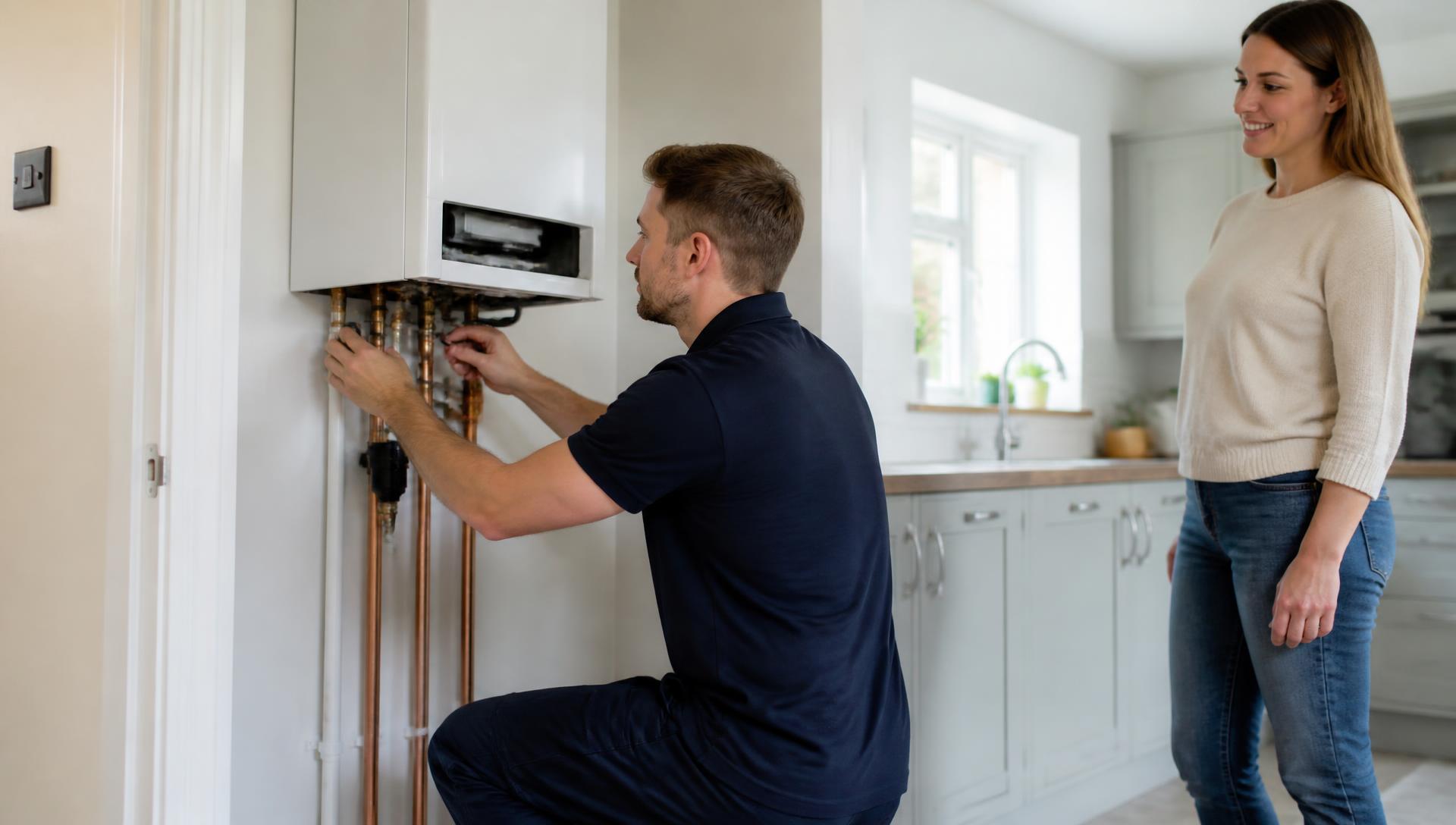 Plumbing and heating engineer at work in a Kingston upon Thames home